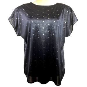 80s Vintage Bentley Lightweight Black Dolman Sleeve Blouse with Contrasting Dots